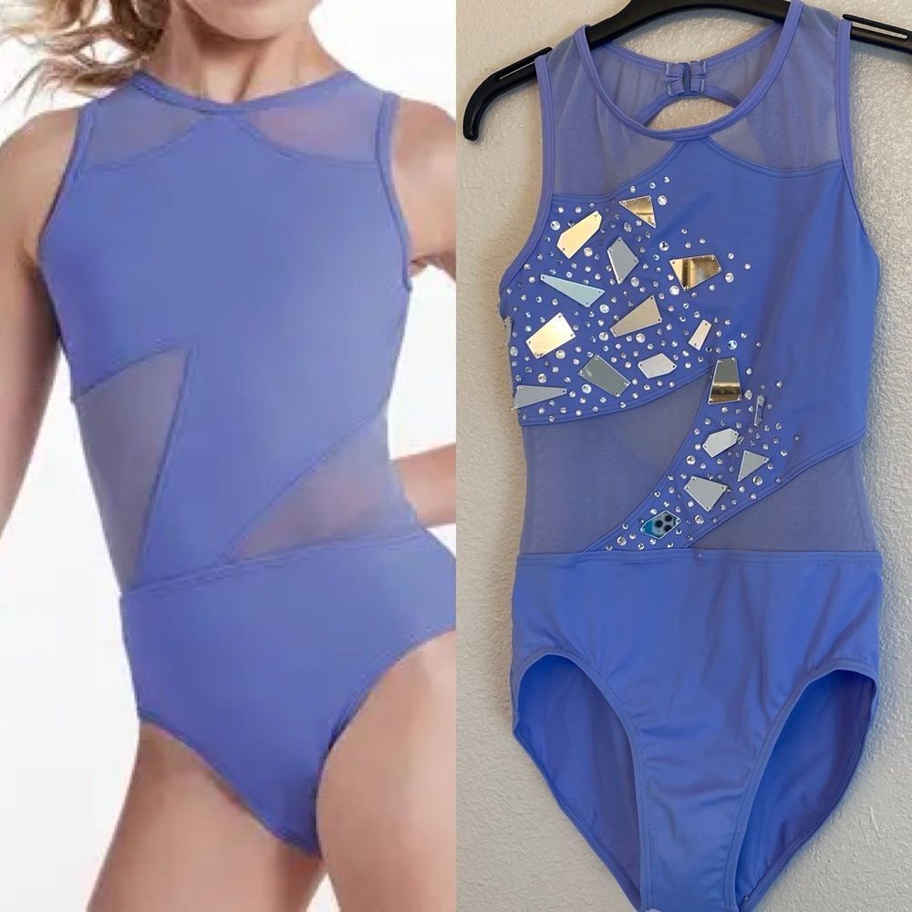 WEISSMAN contemporary solo Dance Costume custom Blue mesh Crystal illusion SA